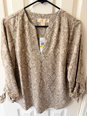 Michael Kors Taupe Snake Print V-Neck Blouse